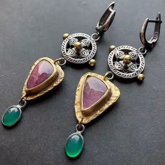 Antique Vintage Gold and Silver Dangle Earrings - Picture 3 of 4